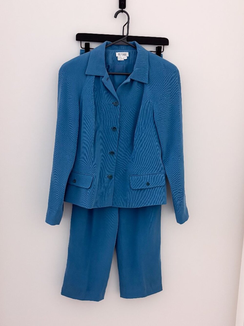 Vintage Due Per Due 100% Silk 2 Piece Pant Suit Set Size 4 Blue